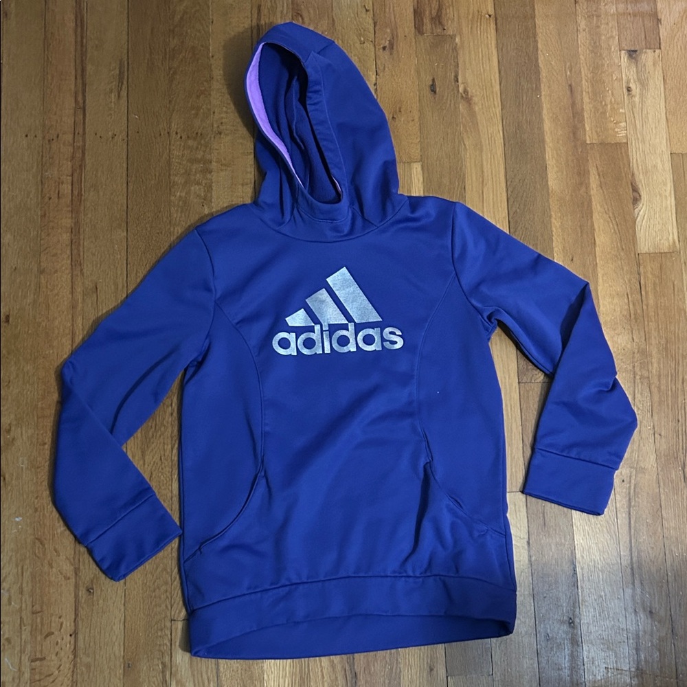 Adidas Girls Purple and Silver Hoodie Size 12/14